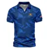 Dark Blue Gradient Line Pattern Background Presidents Cup Rolex Vneck Polo Shirt Style Classic