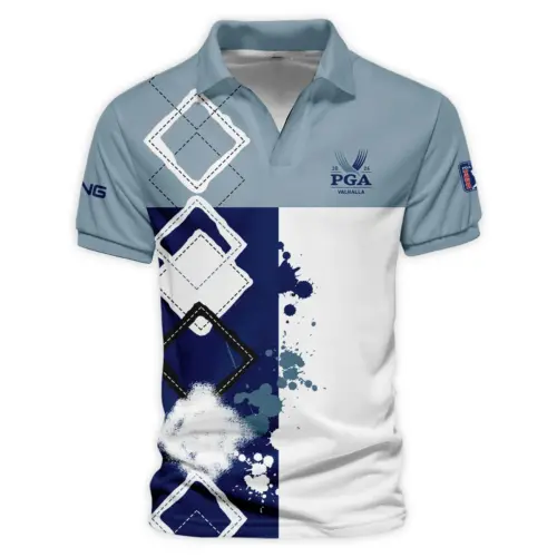 Update Logo 2025 PGA Championship Ping Blue White Brush Line Vneck Polo Shirt Style Classic Polo Shirt For Men