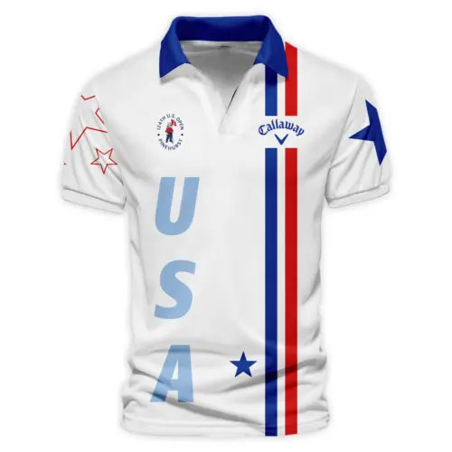 Updated Logo 125th U.S. Open Callaway Blue Red Line White Vneck Polo Shirt Style Classic Polo Shirt For Men