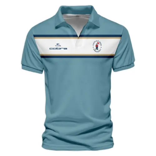 Updated Logo 125th U.S. Open Cobra Golf  Dark Blue Line Pattern Vneck Polo Shirt Style Classic