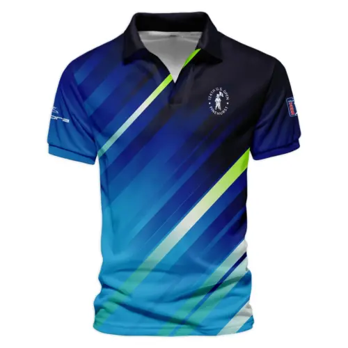 Updated Logo 125th U.S. Open Cobra Golf  Dark Blue Line Pattern Vneck Polo Shirt Style Classic