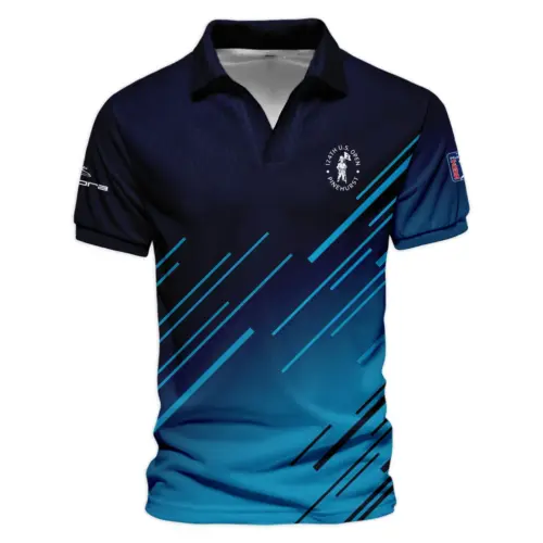 Updated Logo 125th U.S. Open Cobra Golf  Dark Blue Line Pattern Vneck Polo Shirt Style Classic