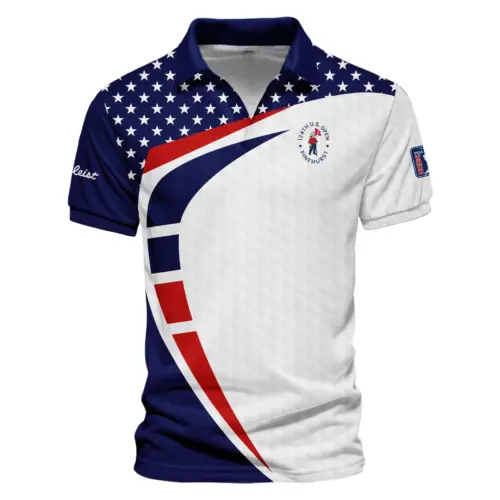 Updated Logo 125th U.S. Open Titleist US Flag Blue Red Stars Vneck Polo Shirt Style Classic Polo Shirt For Men