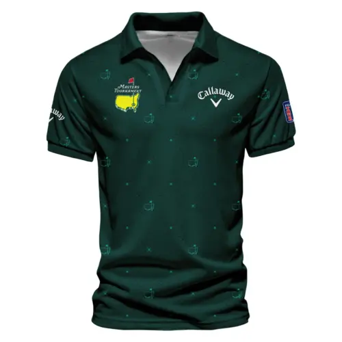 Dark Green Pattern In Retro Style With Logo Masters Tournament Callaway Vneck Polo Shirt Style Classic Polo Shirt For Men UXGL169