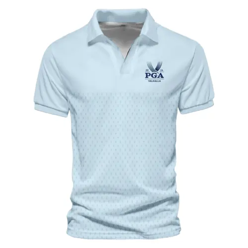 PGA Trophy Pattern Light Blue Update Logo 2025 PGA Championship Titleist Vneck Polo Shirt Style Classic Polo Shirt For Men
