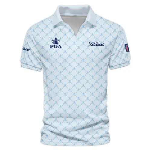 Golf Sport Pattern Light Blue Style Update Logo 2025 PGA Championship Titleist Vneck Polo Shirt Style Classic