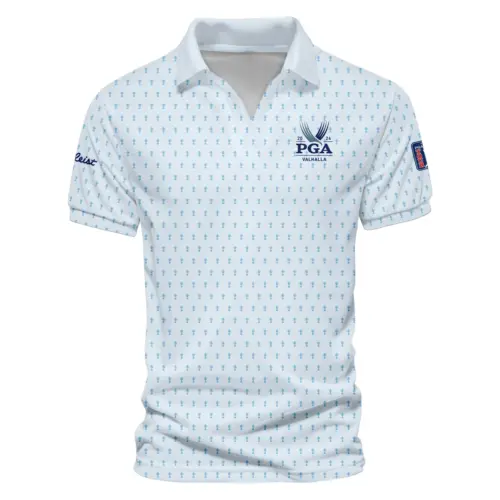 Golf Pattern Light Blue Cup Update Logo 2025 PGA Championship Titleist Vneck Polo Shirt Style Classic Polo Shirt For Men