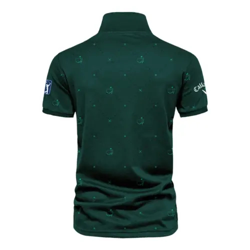 Dark Green Pattern In Retro Style With Logo Masters Tournament Callaway Vneck Polo Shirt Style Classic Polo Shirt For Men UXGL169